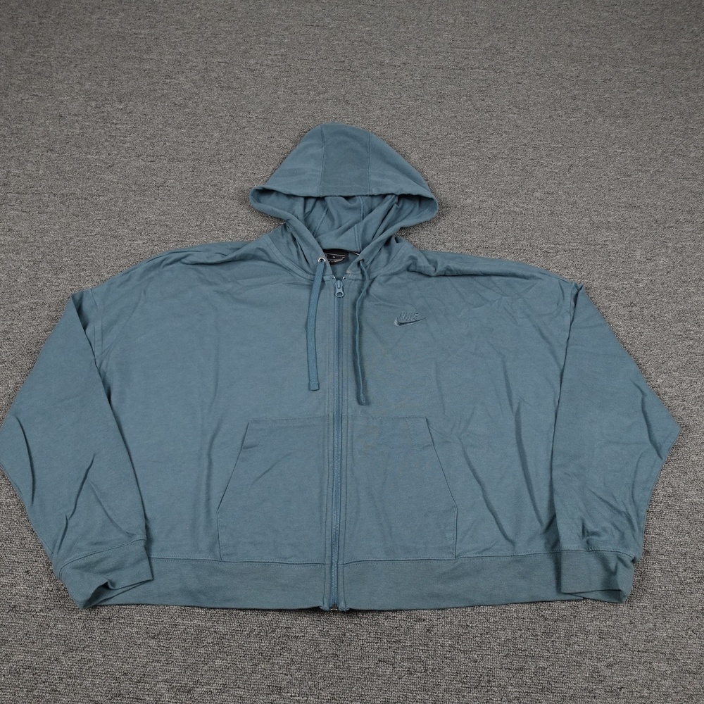 Nike Hoodie Womens XL Blue Full Zip Lightweight Jersey Swoosh Logo Pockets